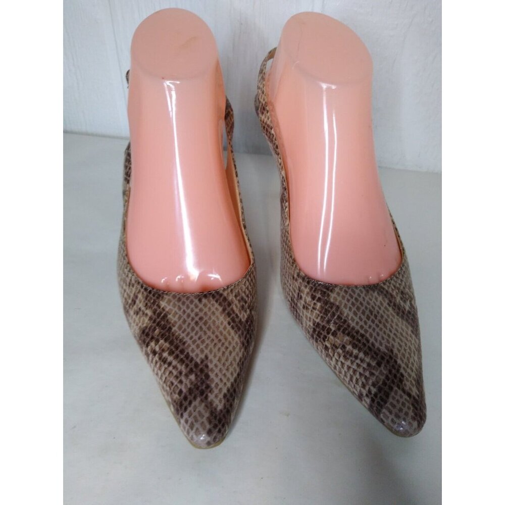 Calvin Klein DAY Women's 9.5 Snake Print Pointed Toes Slingback Brown Tan Heels - Picture 2 of 9